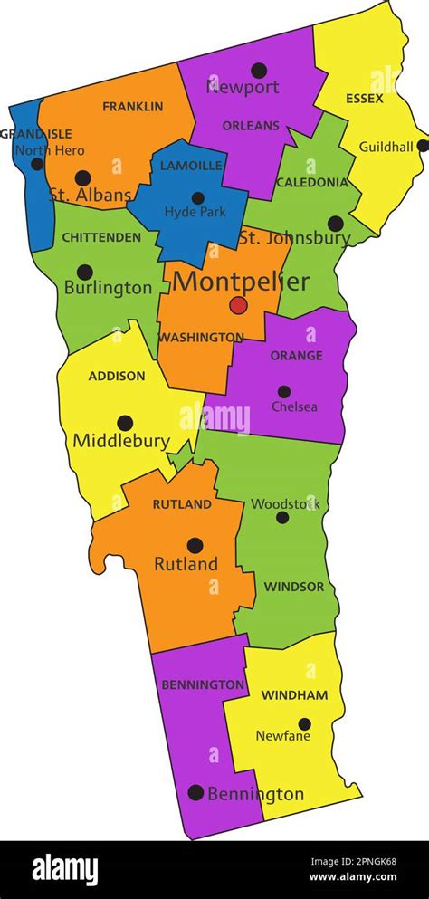 Colorido Mapa Político De Vermont Con Capas Claramente Etiquetadas Y