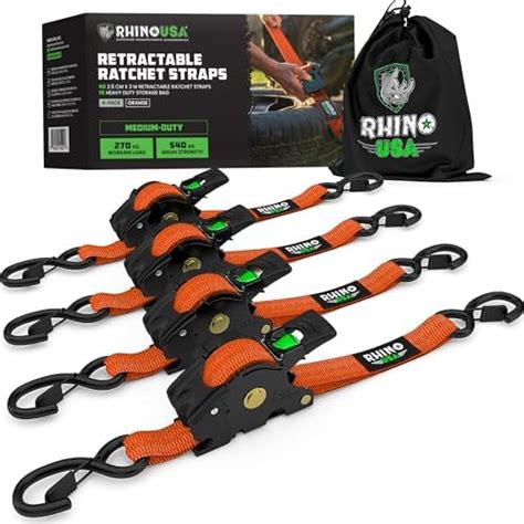 Rhino Usa Retractable Ratchet Tie Down Straps Pk Kg Guaranteed