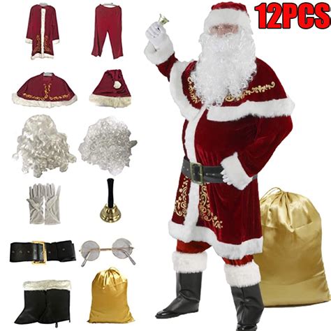 Mens Santa Claus Costume Adult Christmas Party 12 Pieces Of Luxury