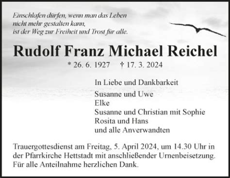 Traueranzeigen Von Rudolf Franz Michael Reichel Trauerportal Ihrer