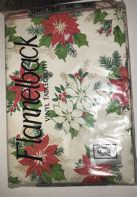 CHRISTMAS TABLECLOTH 52 X 90 Poinsettia VINYL FLANNEL BACK OBLONG NEW