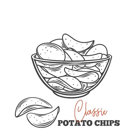 Premium Vector Bowl Of Potato Chips Outline Illustration