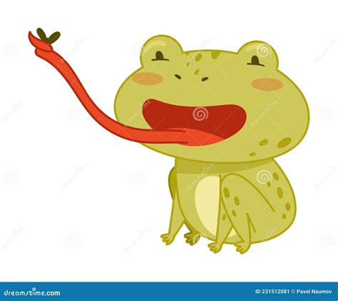 Cute Frog Catching Fly With Tongue Green Funny Amphibian Toad