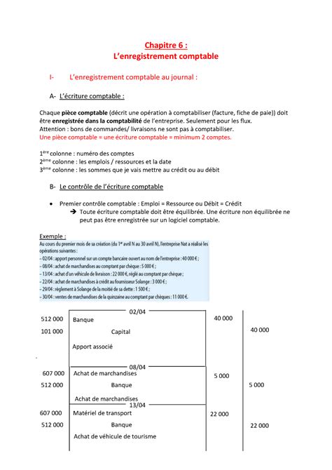 Chapitre Comptabilit L Co Gestion Chapitre Lenregistrement