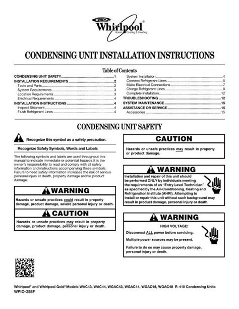 condensing unit installation instructions - Furnaces - Air Conditioners