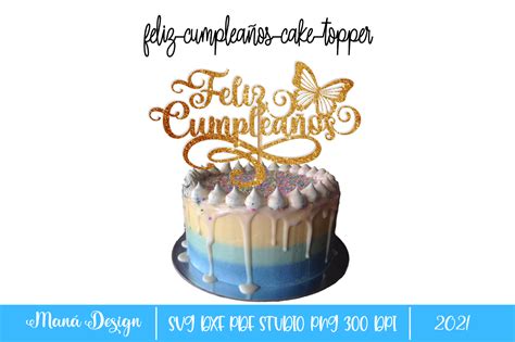 Feliz Cumpleaños Mariposa Cake Topper Gráfico por Maná Design