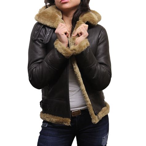 Leather Sheepskin Shearling Jacket Womens B3 WW2 Aviator Flying