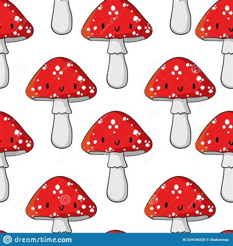 Hand Drawn Mushrooms Seamless Pattern Vector Illustration Trend