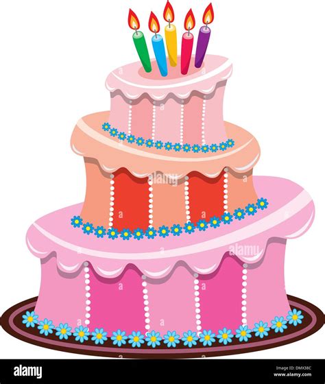 Vector Big Birthday Cake With Burning Candles Stock Vector Image And Art