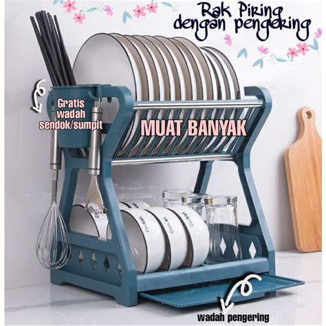 Jual Rak Piring Plastik Tingkat Dengan Wadah Pengering Rak Dapur