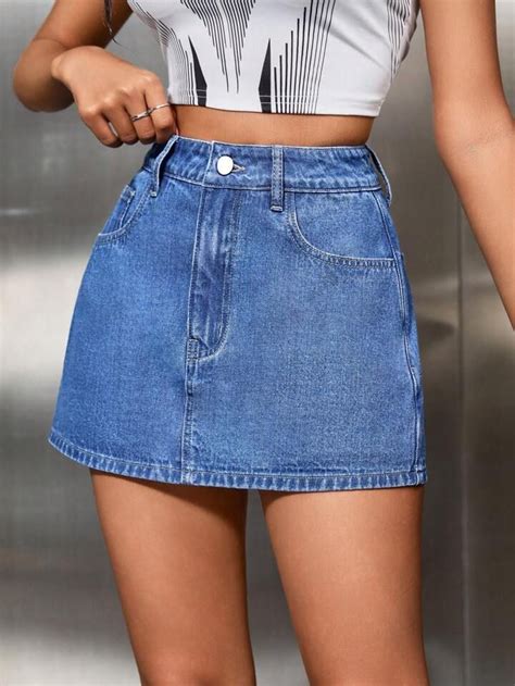 SHEIN ICON Solid Denim Skort Skort Denim Skort Clothes