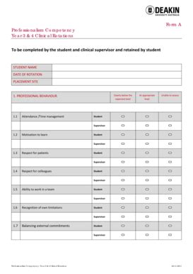 Fillable Online Deakin Edu Form A Professionalism Competency Year