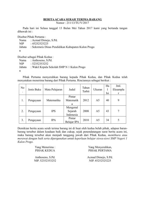 Tampilan Contoh Berita Acara Serah Terima Berkas Harus Kamu Tahu Guna