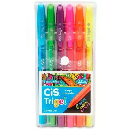 Caneta Gel Triangular Trigel Neon Mm Estojo Cores Cis Caneta