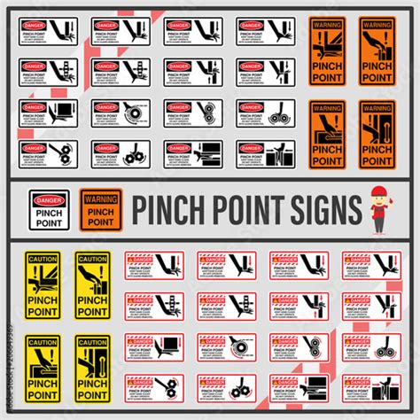 Set of signs and symbols of pinch point, Pinch point safety caution ...