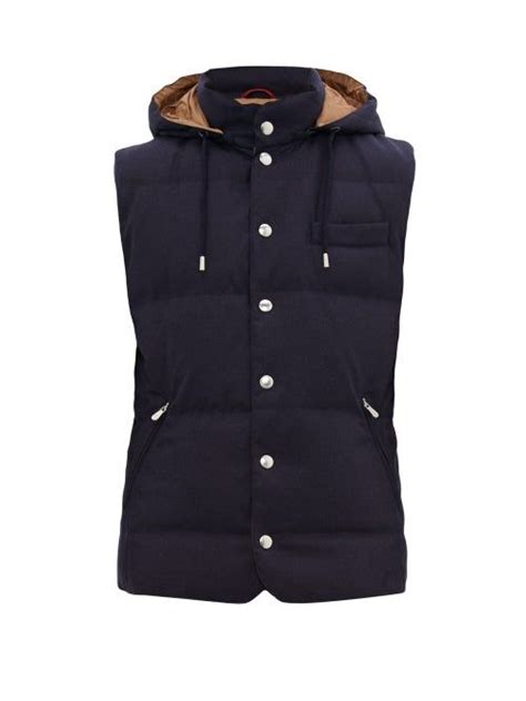 Brunello Cucinelli Down Quilted Technical Hooded Gilet In Blue