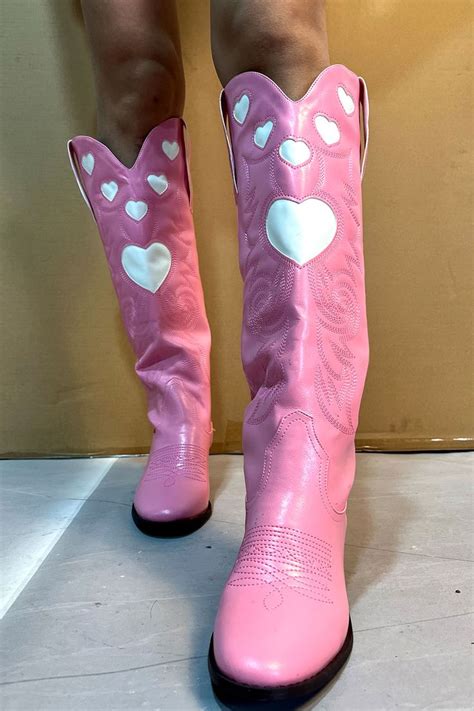 2968us 47 Offpink Knee High Boots Women Heart Cowboy Boots Women Cowboy Boots Women