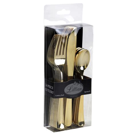 24-Piece Polished Gold Plastic Flatware Set | At Home