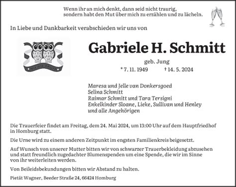 Traueranzeigen Von Gabriele Schmitt Saarbruecker Zeitung Trauer De