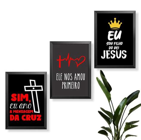 Trio De Quadros Moldura Eu Sou Filho Do Rei Jesus Deus Amor Fam Lia