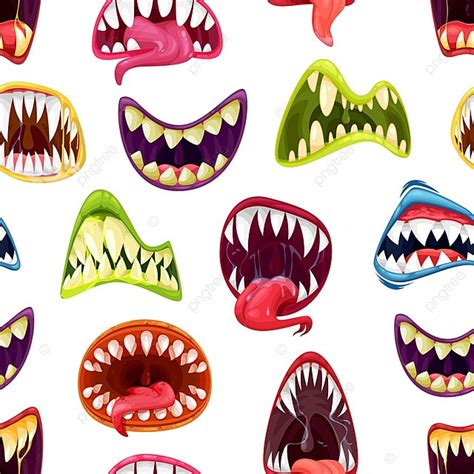 Cartoon Monster Mouths With Teeth Vector Seamless Pattern Background