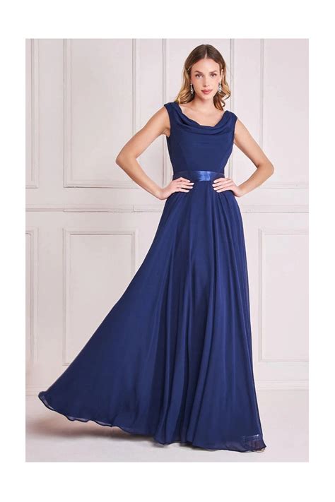 Goddiva Cowl Neck Chiffon Maxi Dress Navy Sale From Yumi Uk