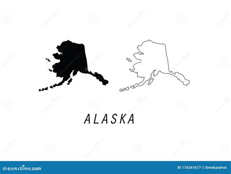 Alaska State Map Outline Stock Vector Illustration Of Black 176341677