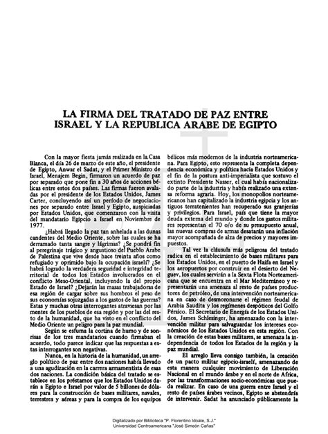 Pdf Firma Del Tratado De Paz Entre Israel Y La Republica Árabe De Egipto