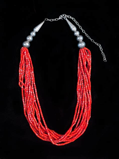 Navajo Made Multi Strand Coral Bead Necklace 1970s Morning Star Traders