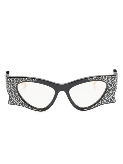 Gucci Eyewear Crystal Embellished Irregular Shape Sunglasses Black Farfetch