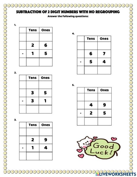 Subtraction 2 Digit Numbers With No Regrouping Worksheet Live Worksheets Library