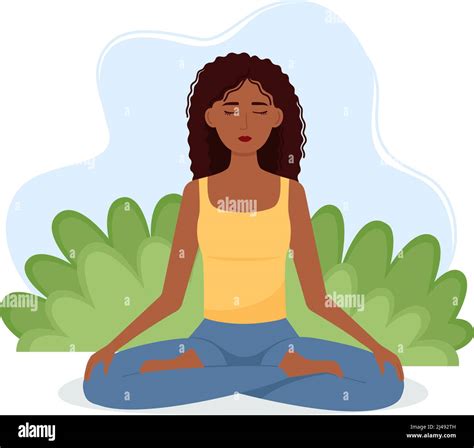 Meditating Woman Meditation Concept Girl In Lotus Position Practicing Yoga Vector