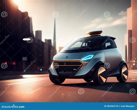 Futuristic Concept Self Driving Car Day Urban Driveway Ai Generated