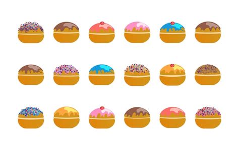 Premium Vector Hanukkah Sufganiyah Set Vector Illustration Isolated