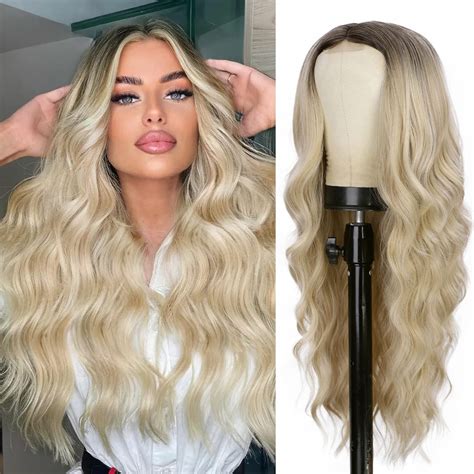 Ombre Blonde Wigs For Women Long Wavy Blonde Wig Synthetic Middle Part Wig Na Ebay