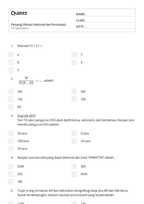 50 Lembar Kerja Faktorial Untuk Kelas 12 Di Quizizz Gratis And Dapat Dicetak