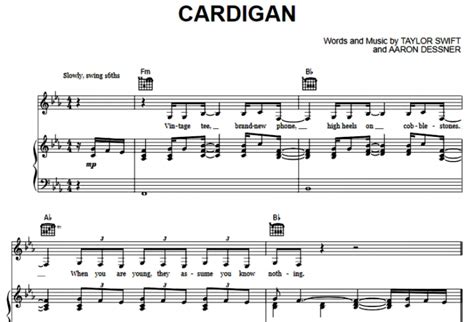 Taylor Swift-Cardigan Free Sheet Music PDF for Piano | The Piano Notes