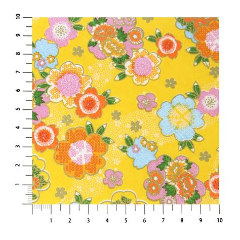 Grande Feuille Papier Japonais YUZEN WASHI Jaune Motif De Fleurs