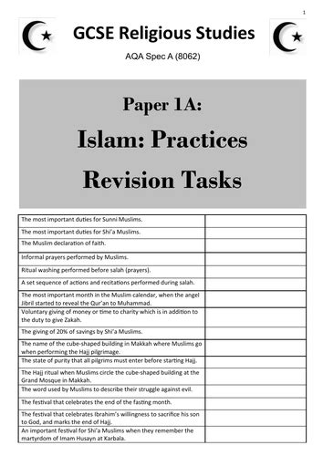 Islam Practices Aqa Gcse Religious Studies Paper 1 Student