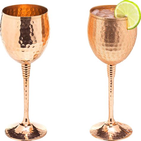 Copper Wine Glasses Set Of Oz Gleaming Solid Hammered Copper