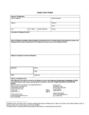 Fillable Online OBJECTION FORM Documentcentreeycancom Fax Email Print