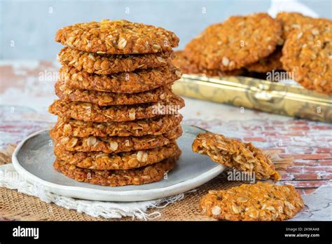 Anzac Biscuits Traditional Sweet Australian Oatmeal And Coconut