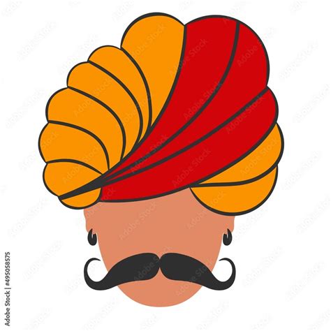 Rajasthani Man Illustration With Pagadi And Moustache Stock