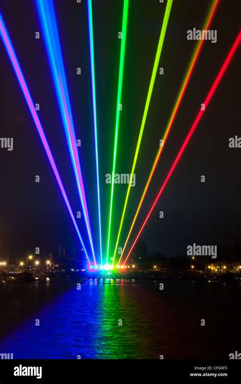 The Global Rainbow Laser Show By Yvette Mattern At Preston Docks Stock