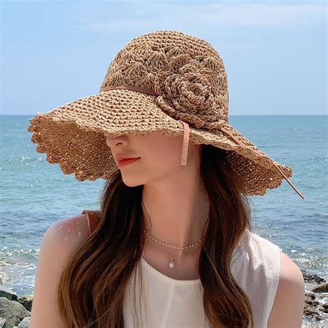 2022 Womens Summer Bucket Folding With Flower Straw Hat Panamas Uv Protection Sun Visor Cool