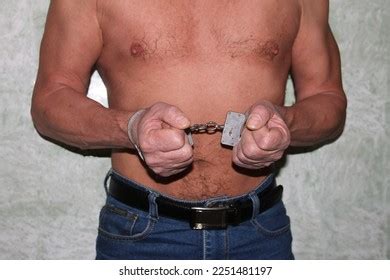 Man Naked Waist Jeans Handcuffed Stock Photo 2251481197 Shutterstock