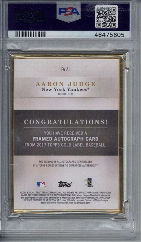 Lot Detail Aaron Judge Signed 2017 Topps Gold Label Rookie Card PSA