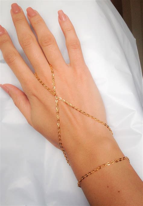 Gold Hand Chain Hand Chain Braceletslave Ring By Ideesdemode