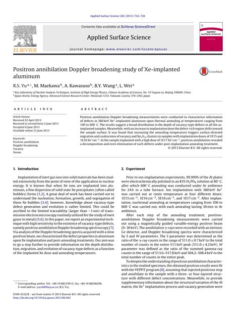 Pdf Positron Annihilation Doppler Broadening Study Of Xe Implanted