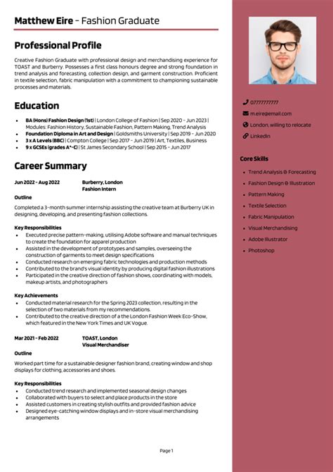 Fashion Graduate Cv Example Guide Land Job Interviews